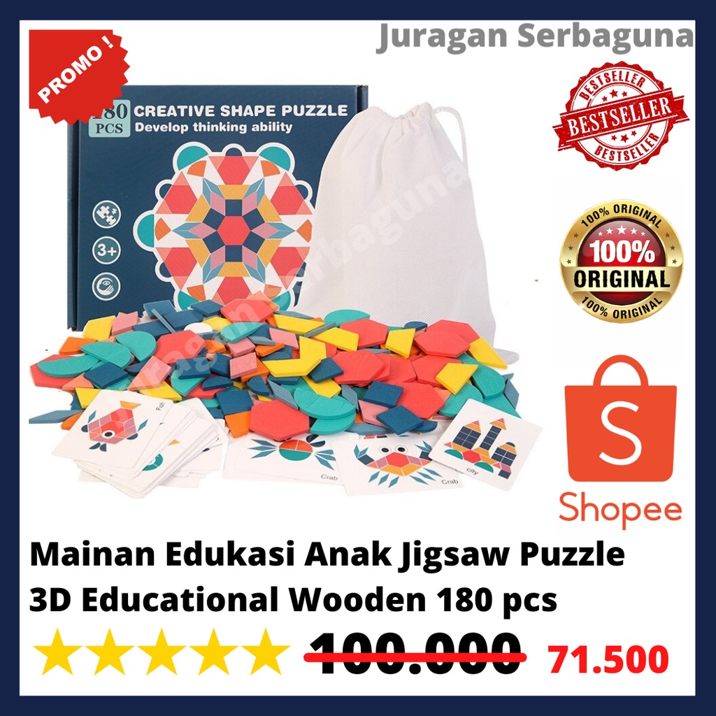 Mainan Edukasi Anak Jigsaw Puzzle 3D Educational Wooden 180 pcs