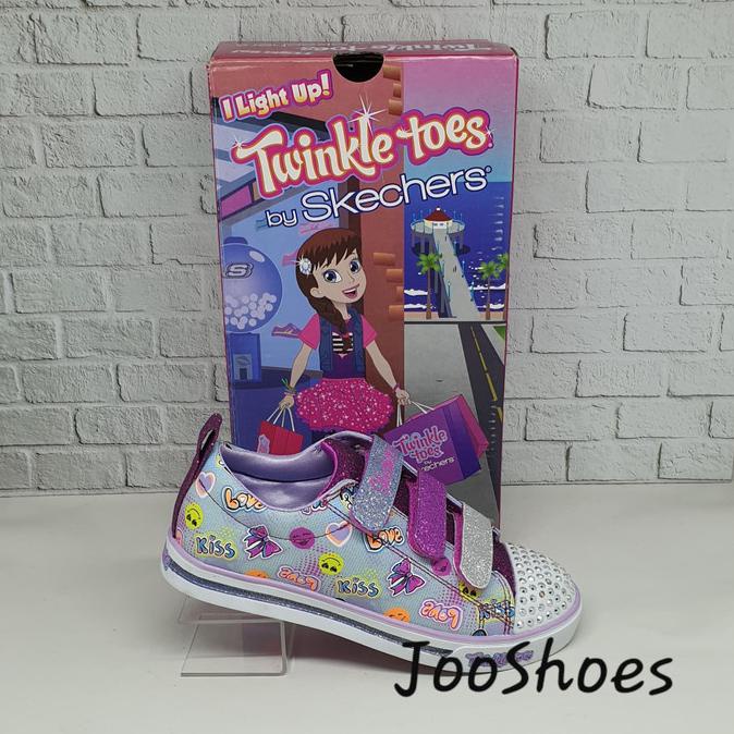 Hanya Disini] Sepatu Anak Led Skechers Pretty Pop Light Blue/Multi 10987L - 28