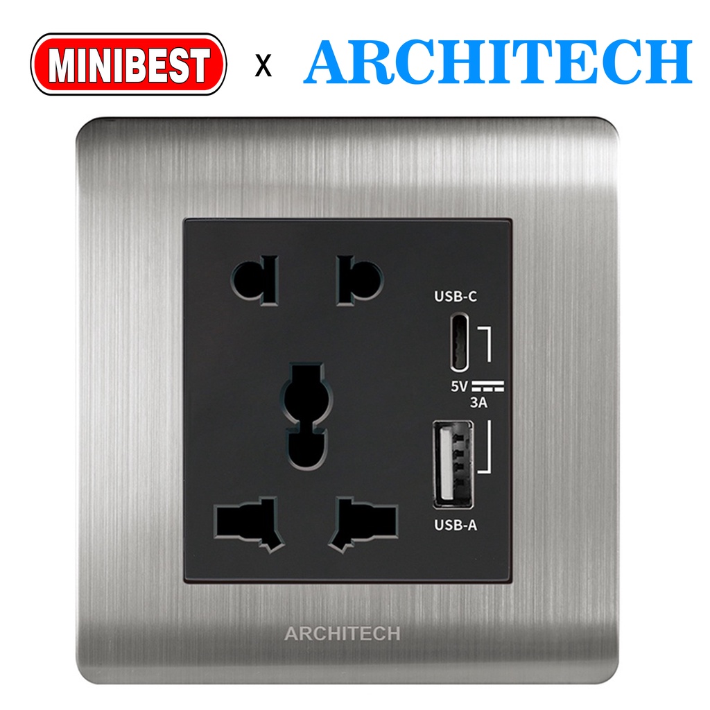 MINIBEST ARCHITECH PLATINUM B9 SILVER / SAKLAR USB / STOP KONTAK COLOKAN B9 NEW 2.3