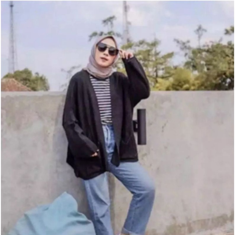 KARDIGAN RAJUT OVERSIZE JUMBO XXL 3XL 4XL PAKAIAN WANITA/ LOCY BIGSIZE-Hitam