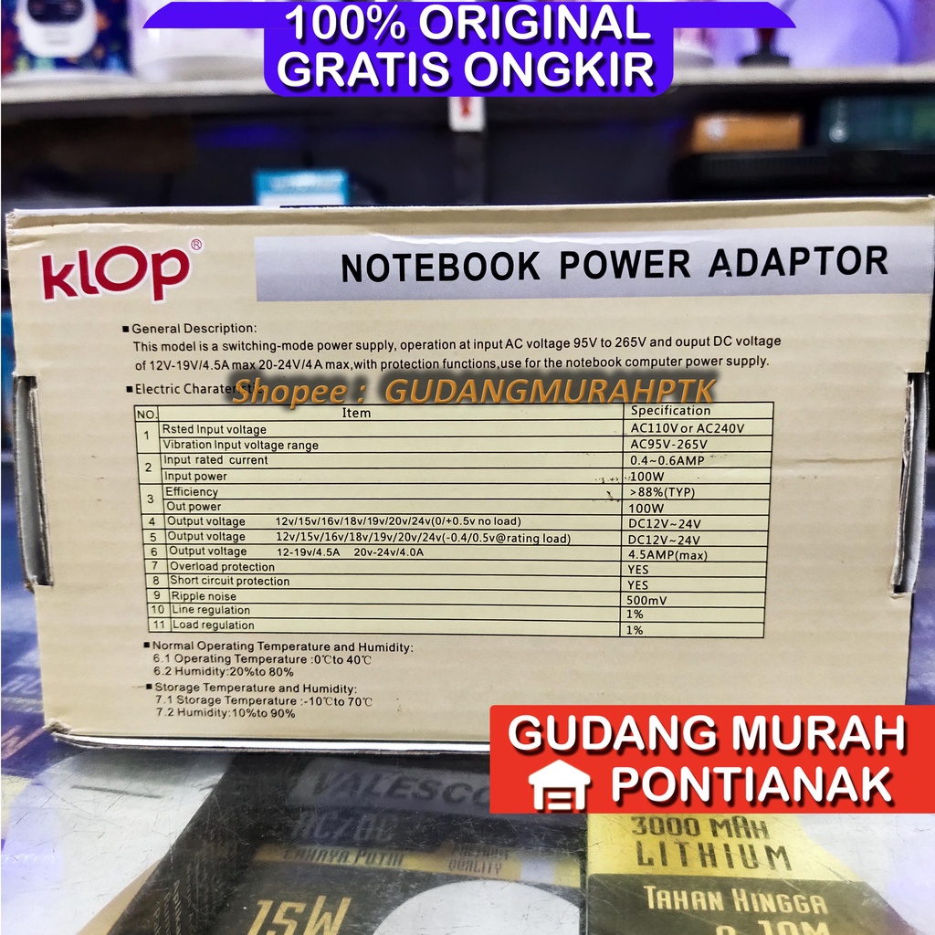 ADAPTOR Charger universal 12 15 16 18 19 20 24 volt NOTEBOOK POWER LAPTOP POWER SUPPLY MEREK KLOP BISA DI SETTING