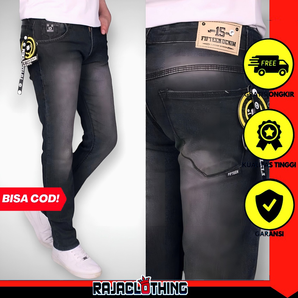 RCL - Celana Jeans Pria Pensil Skinny Slim Fit Hitam Biru Muda Biru Dongker Jins Cowok Premium / Celana Jeans Slim Fit Panjang Pria Dewasa Kerja Formal Harian Terpopuler Celana Cowok Denim Melar Skinny Pants Original Fifteen Denim By Smoothe Bisa COD