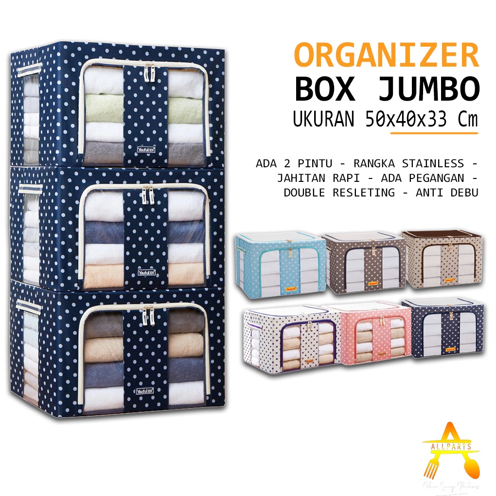 Storage Box Tempat Organizer Bag Kotak Keranjang Penyimpanan Pakaian Serbaguna 66L Double Zipper