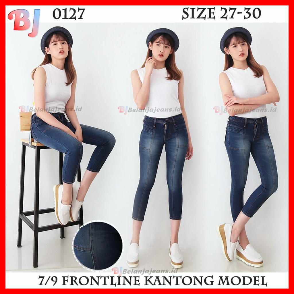 COD CELANA  7 9 FRONT LINE SOFT JEANS WANITA GARIS  DEPAN 