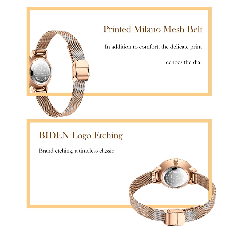 BIDEN Jam Tangan Wanita Santai Mode Krisan Dial Tahan Air Kuarsa Tali Jala Jam Wanita-5