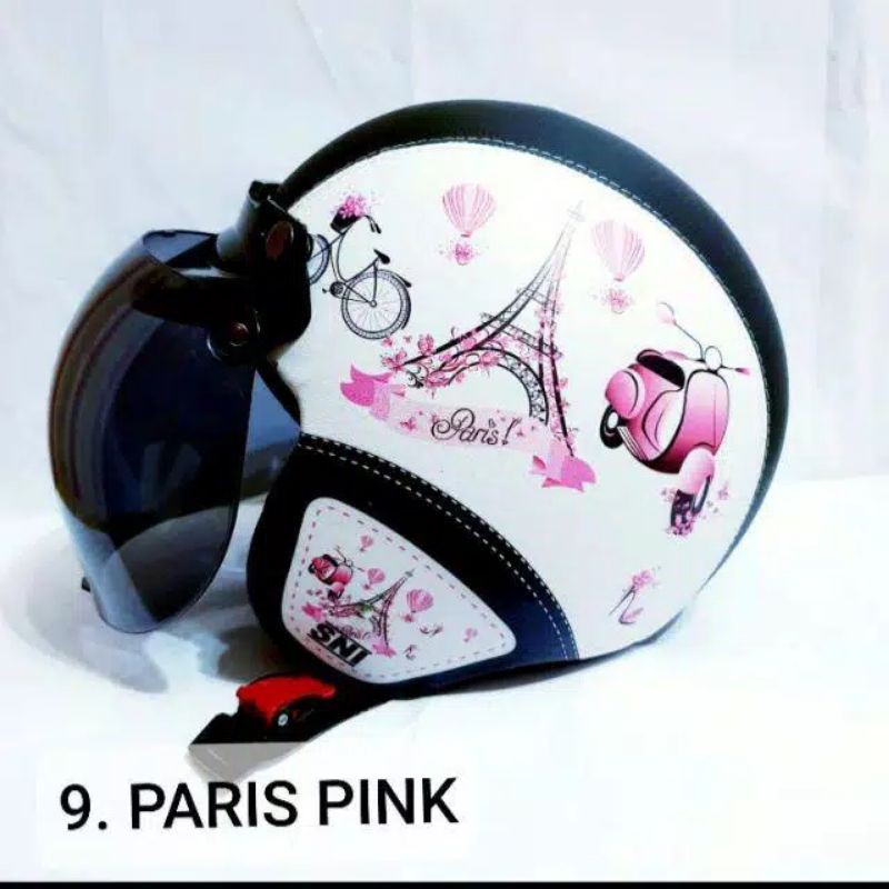 HELM BOGO PARIS PINK FREE KACA