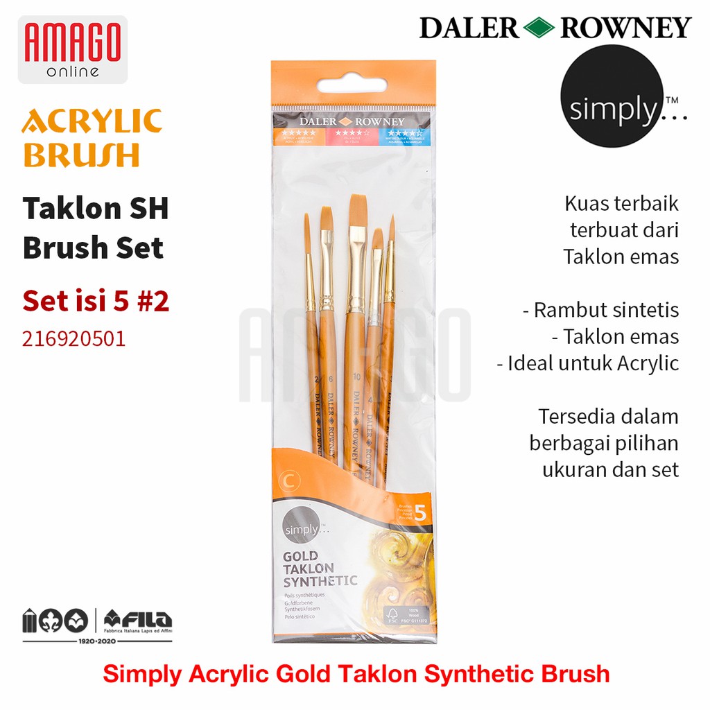 

DALER-ROWNEY Simply Acrylic Gold Taklon Brush Set 5 pcs #2 - 216920501