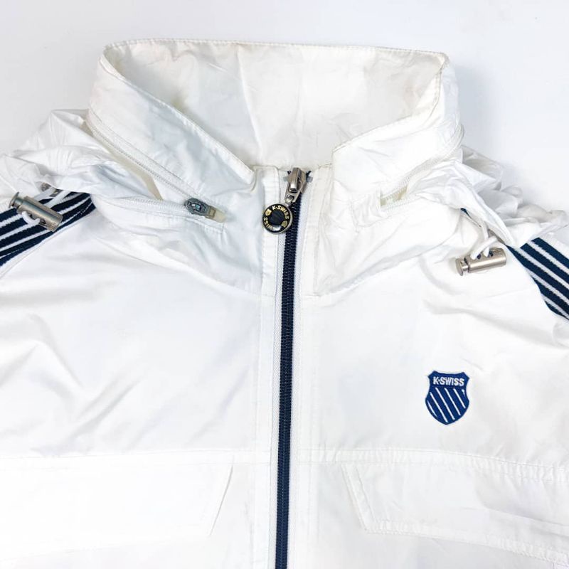 JAKET LARI K-SWISS ORI | JAKET RUNNING THRIFT | PRELOVED JAKET OLAHRAGA | JAKET PUTIH PRIA WANITA | 