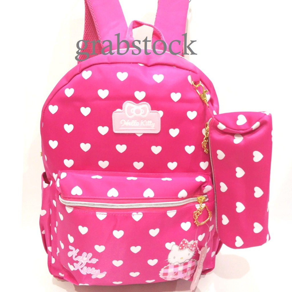 Hello Kitty Tas Ransel Impor Plus Tempat Pensil Motif Hati