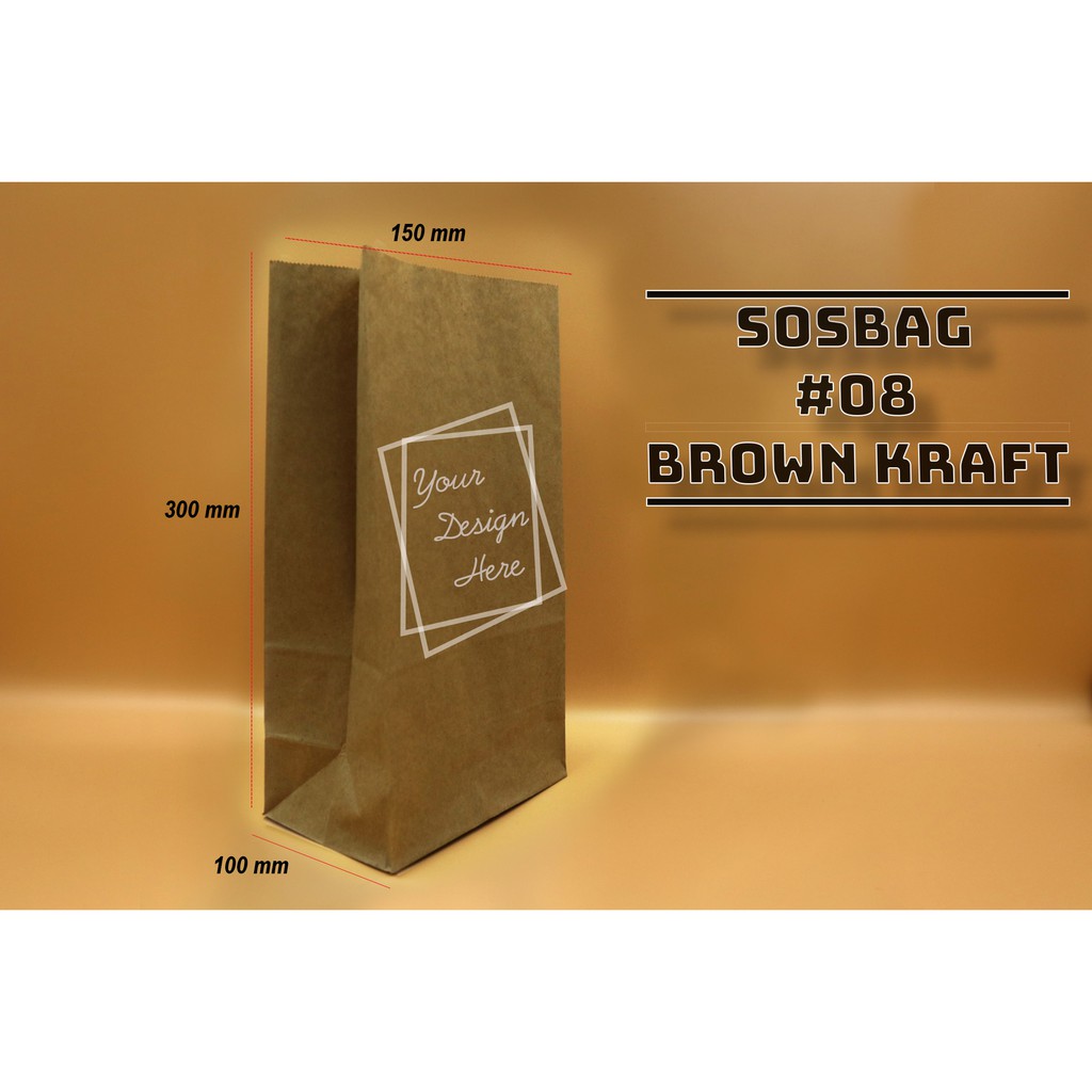 

RB PAPER BAG - SOS BAG KODE 08 - BROWN KRAFT - KANTONG KERTAS KENTANG ROTI - 100 PCS