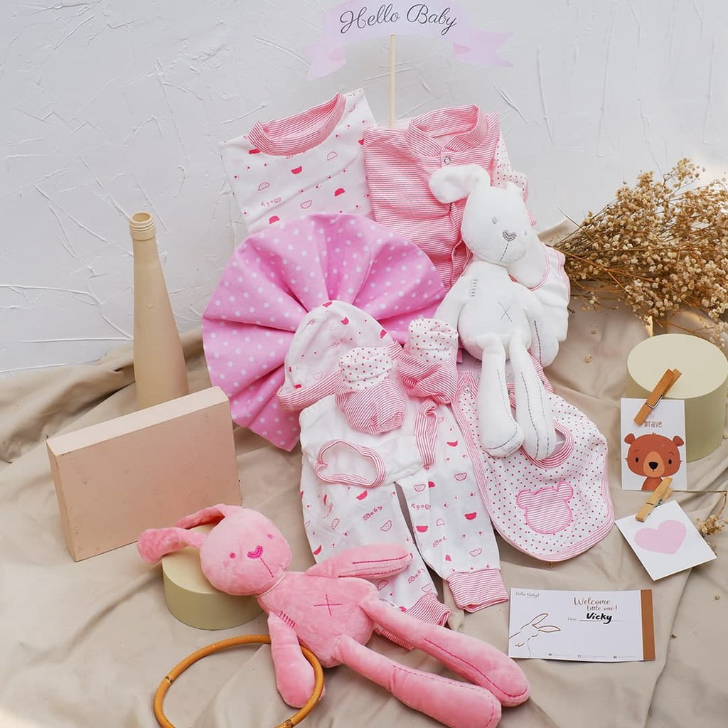 BARU! LIO024 Girls 12 in 1 Hello Baby Hampers Gift - Newborn Bundle Gift Set