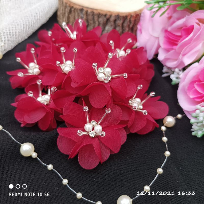 BUNGA 3D ORGANZA 4 PAYET / BUNGA KAIN / BUNGA GAUN / BUNGA KEBAYA