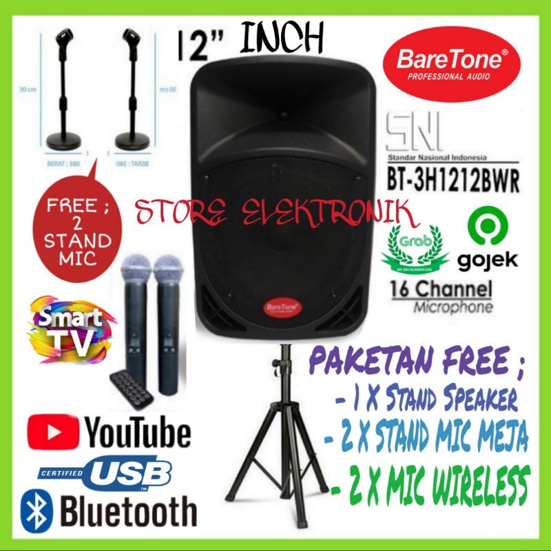 Speaker Baretone Bt 3h 1212 Bwr Speaker 12 Inch Portable Wireless Bluetooth