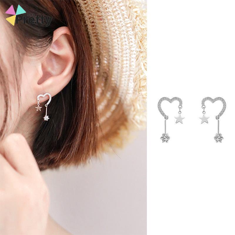 925 Silver Stud Earrings Indah Cinta Fringe Girl Stars Anting Desain Kecil Berkualitas Tinggi - PD