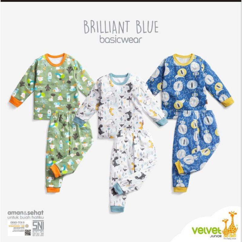 VELVET 3 pcs Setelan Bayi Lengan Panjang / Piyama Kancing Pundak Uk. S - L