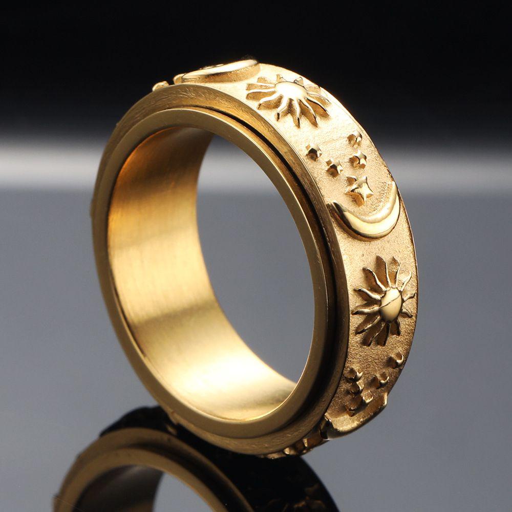 Mxbeauty Spinner Rings Fashion Vintage Star Moon Hadiah Hari Valentine Gaya Korea Perhiasan Banyak Ukuran Punk Rotatable Rings