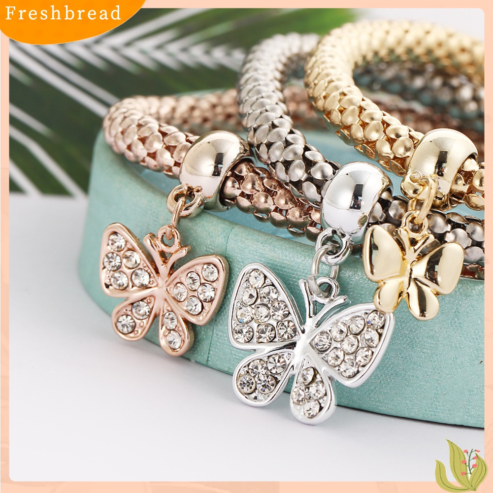 Terlaris 3Pcs/Set Alloy Rhinestone Butterfly Pendant Women Bracelet Charm Jewelry Gift