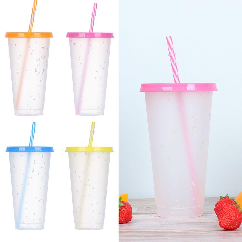 Solighter Cangkir Berubah Warna Fashion Multicolor PP Portable Coffee Straw Cup