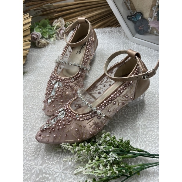 Rafaizoutfit sepatu wanita cantik rosegold vilena 3cm kaca