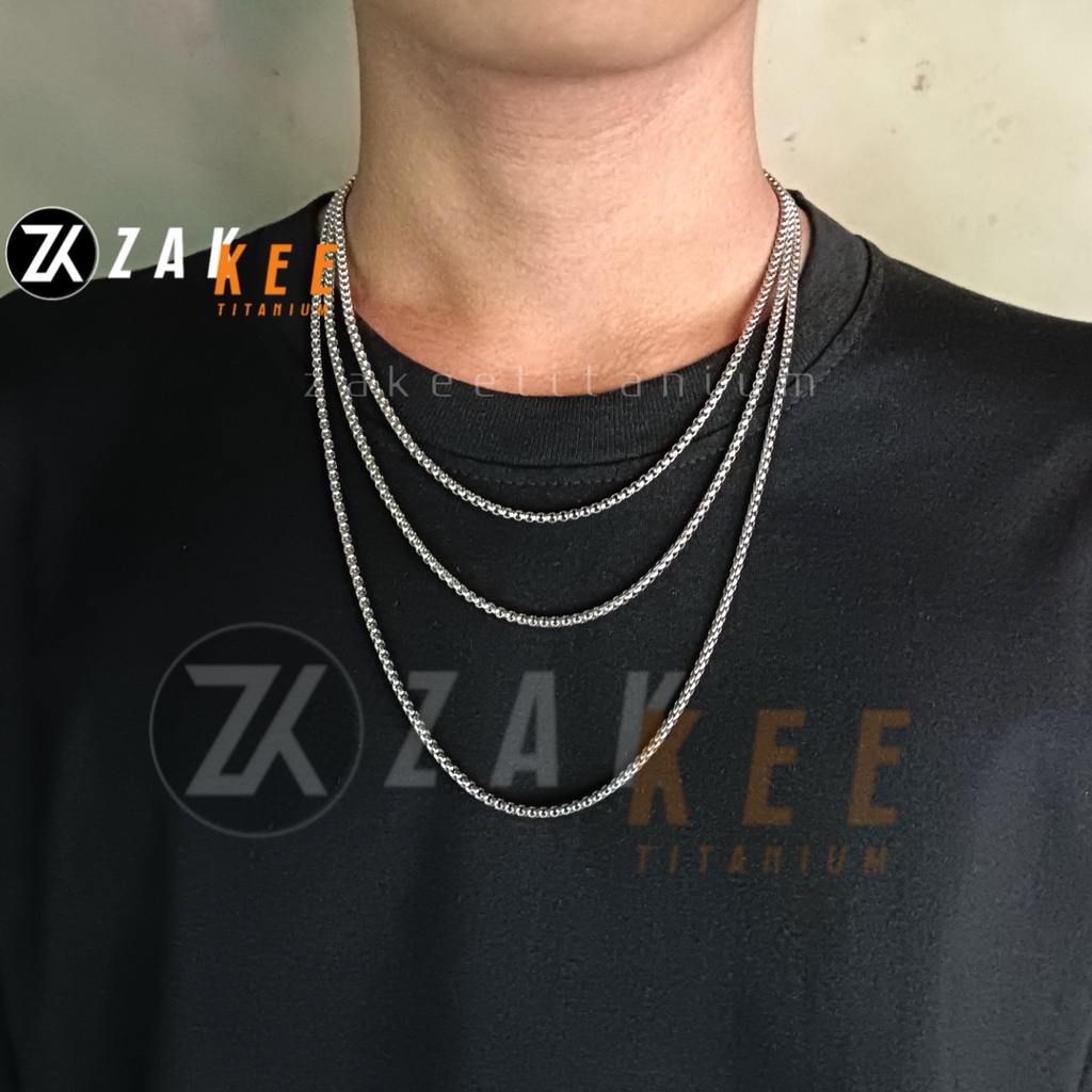 Kalung Titanium Pria Wanita Anti Karat Rantai Silver Cowok Cewek Keren Rante Panjang 45cm 50cm 60cm