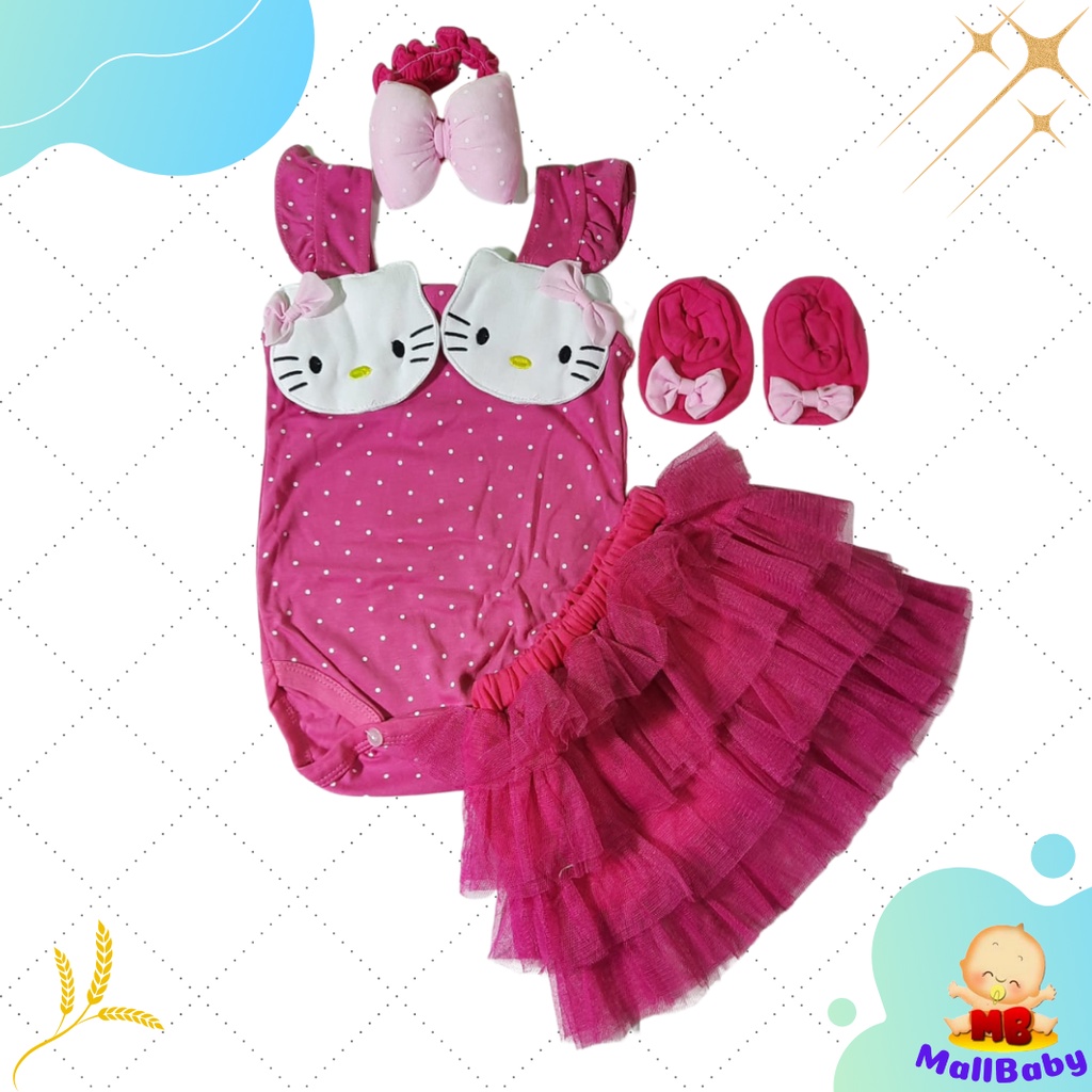 Baju Bayi Perempuan 0 6 9 Bulan Setelan Jumper Set Bandana Sepatu Kitty Duo