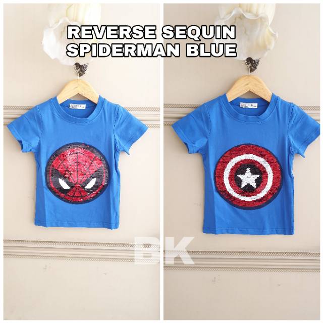 KAOS ANAK MOTIF CAPTAIN AMERICA RESERVE SEQUIN IMPORT TEBAL BAGUS MURAH