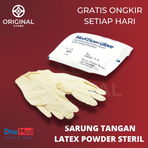 Sarung Tangan ONEMED Karet Latex Examination Gloves Handscoon Powder Isi 100PCS Premium Quality