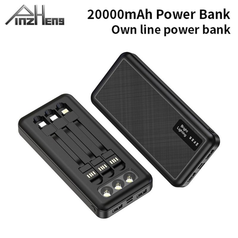 Power Bank 3 Port USB LED 20000mAh w/ Micro+Lightning+USB Type C Cable