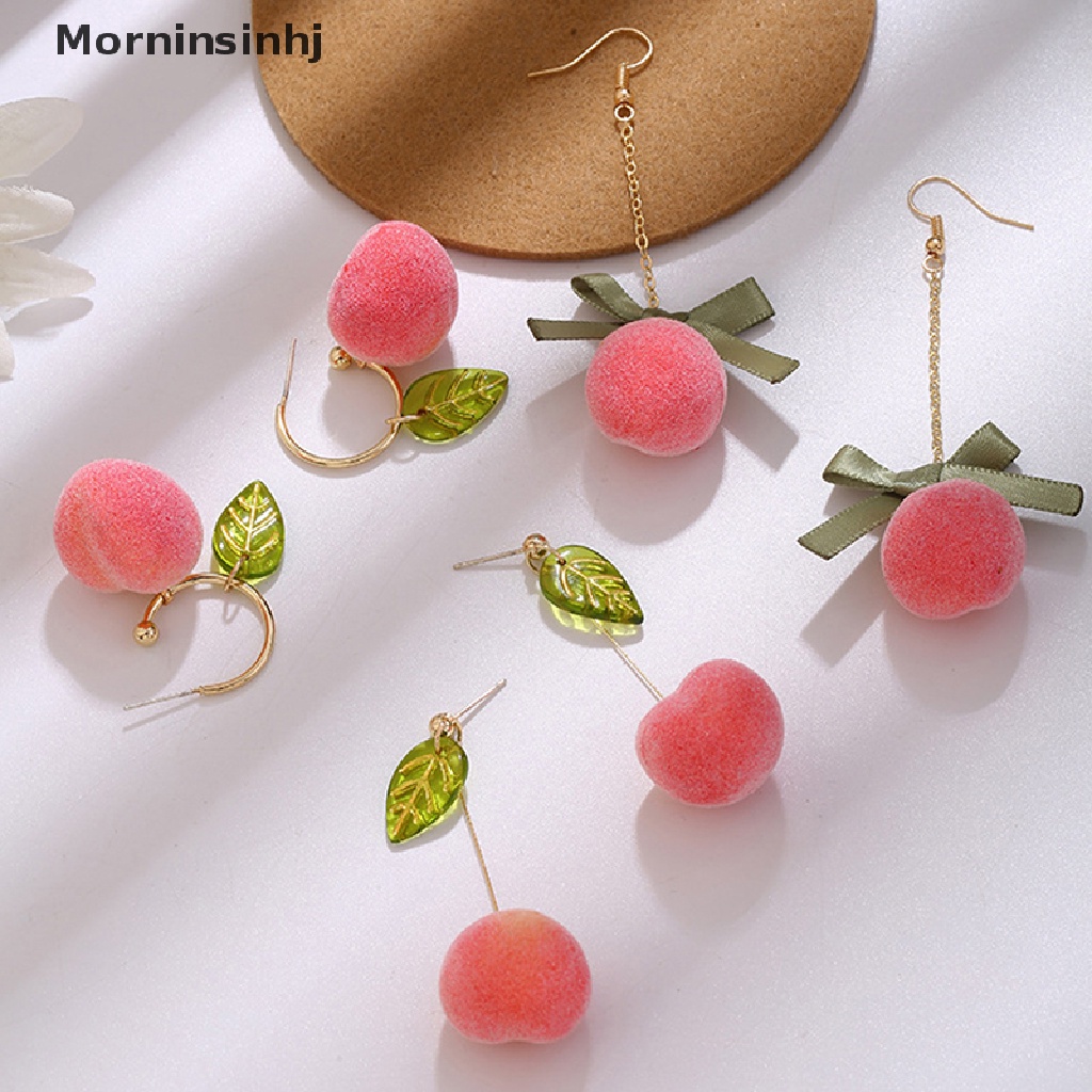 Mornin Anting Gantung Panjang Kait Fashion Motif Daun Peach + Rumbai Untuk Perhiasan Wanita / Pesta