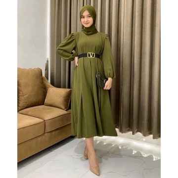 Baju Gamis Wanita Remaja Modern Terbaru 2022 Anggun Midi Dress Model Elegan Tren Kekinian Kondangan 