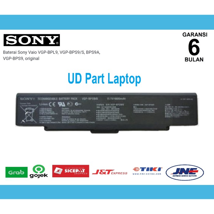 Baterai Sony Vaio VGP-BPL9, VGP-BPS9/S, BPS9A, VGP-BPS9, original