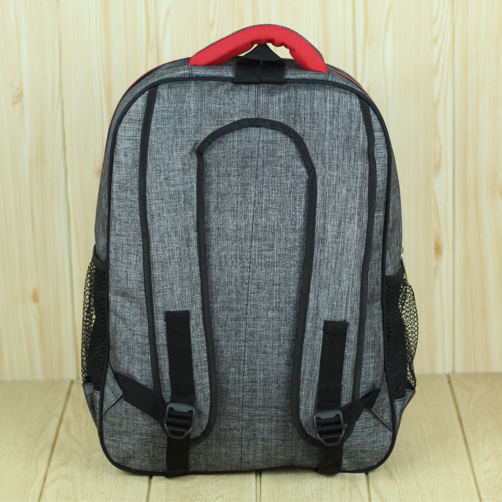 Tas Ransel Alfito Garis Abu Merah Back Pack Pria Wanita Sekolah Kuliah Kerja Tas Gendong Cowok Cewek