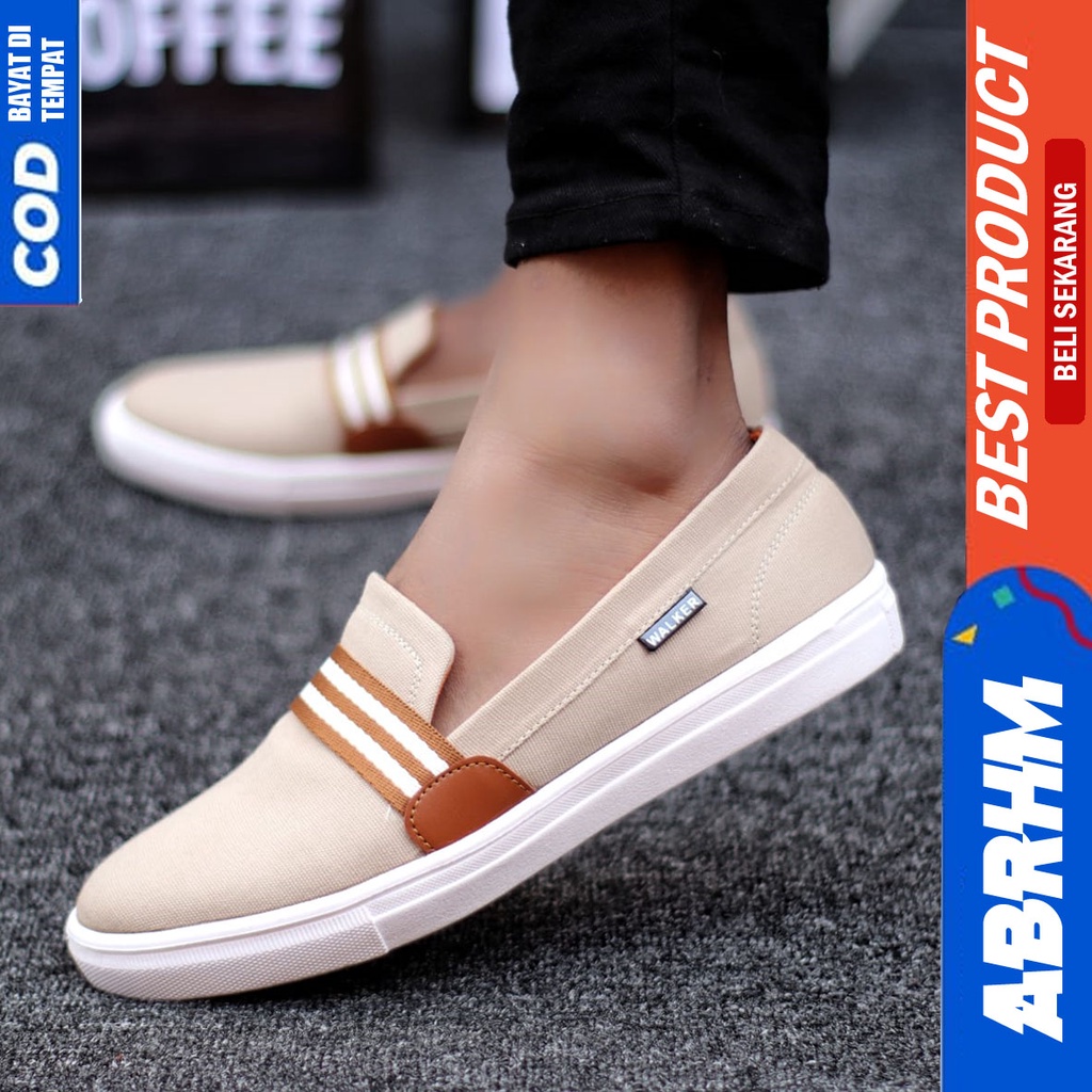 Abrhm Kante - Sepatu Slip On Santai Casual Pria Hitam Kanvas Original