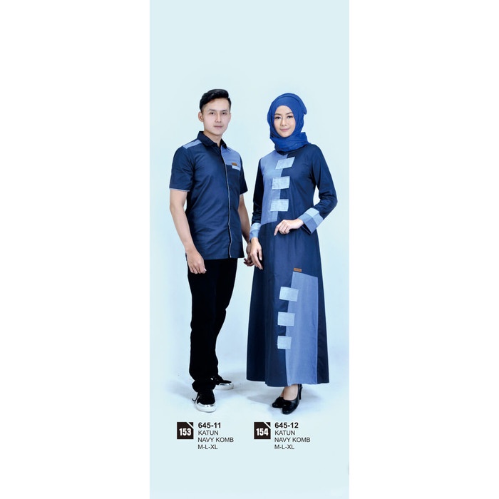 Set-Family-Muslim-Busana- Baju Muslim Couple Navy - Baju Pesta Couple - Koko Pria, M -Busana-Muslim-