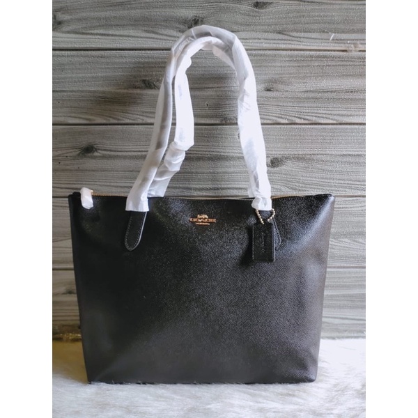 coach zip tote city bag black leather | tote bag