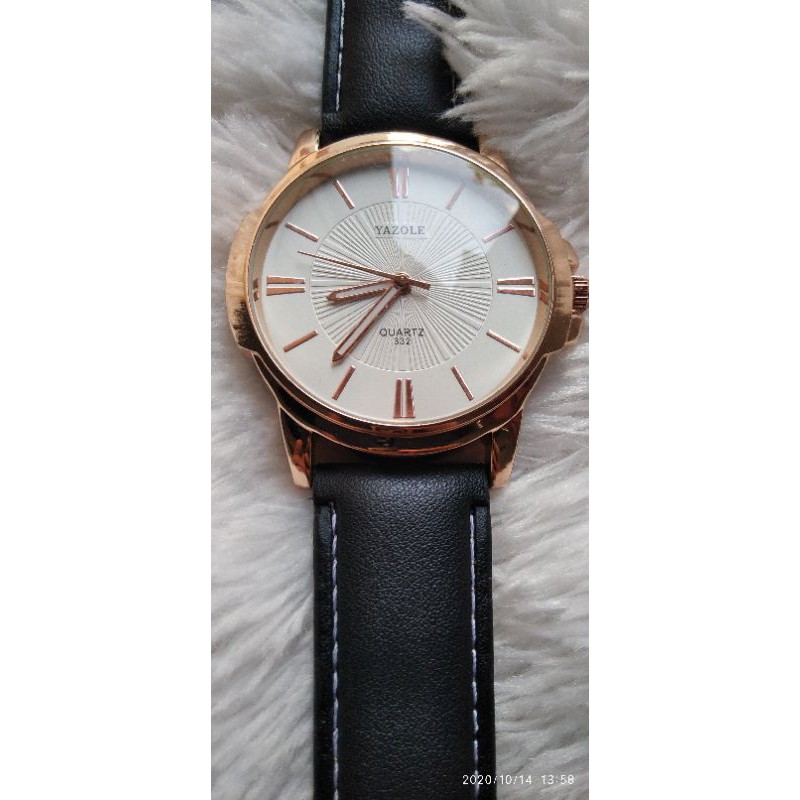 jam tangan pria yazole 332 emas/gold tahan air 30M jam plus box