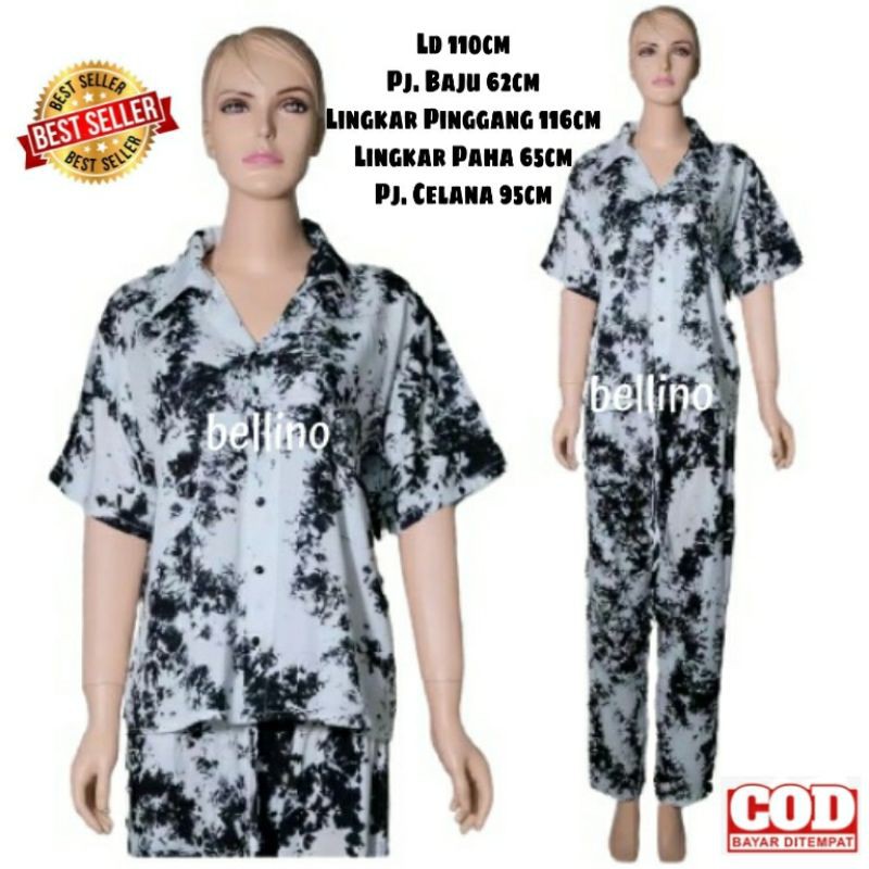 Set Tie Die Cp Jumbo / Tie Die Piyama Set Panjang Katun Rayon Premium / Setelan Lengan Pendek Murah