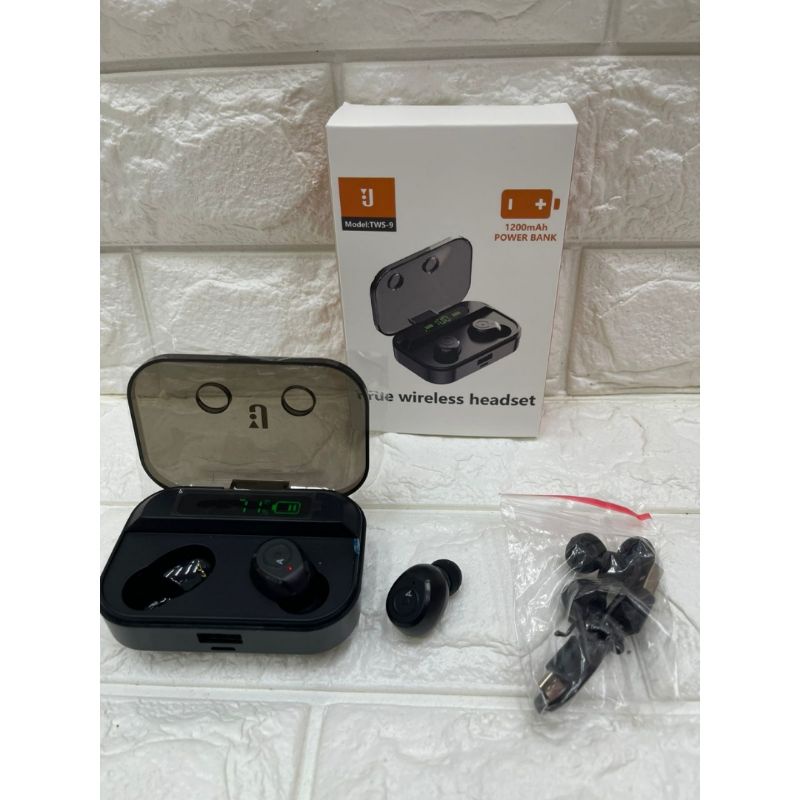 Handsfree Headset Bluetooth TWS 9 LED Digital Wireless Earbuds With Powerbank