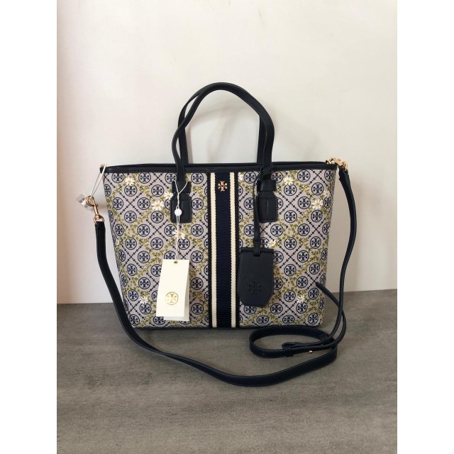 TAS WANITA TB T MONOGRAM CANVAS FLORAL VINE SMALL TOTE