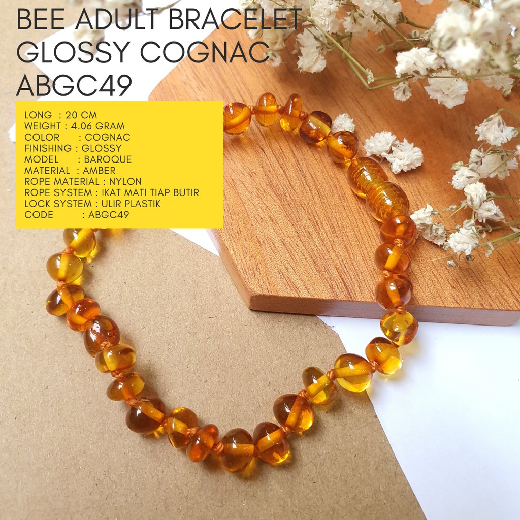 Kalung Amber Baltic Lithuania Dewasa Premium Glossy Cognac NAGC82 by Amber Bee