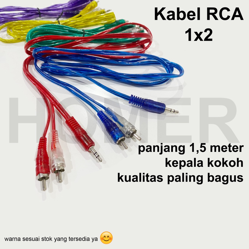 Kabel Audio RCA 1x2 jek Jack 3,5mm 1,5m AUX 1 ke 2 warna biru merah hijau kuning ungu hitam 1-2 1,5 meter