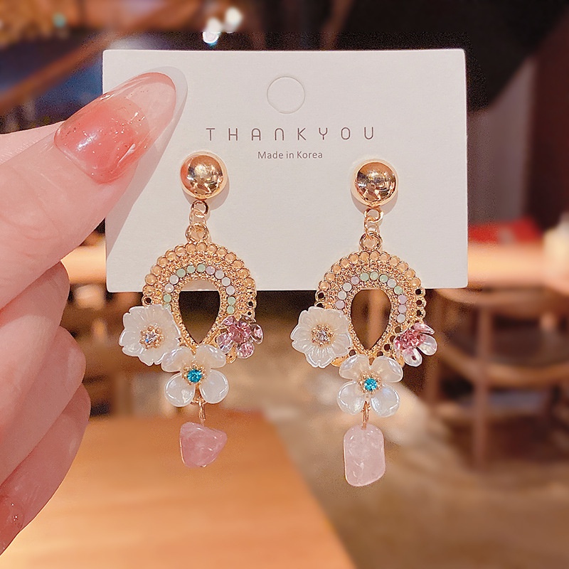 Shuling Female Drop Earrings S925 silver needle French Super Sweet Flower Earrings Diamond Earring Ins Style Ear Jewelry