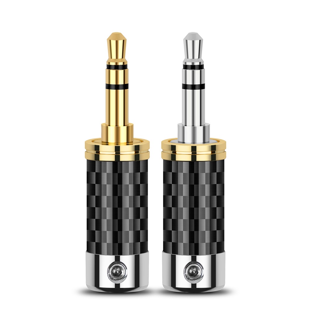 1Pcs 3.5mm 3 Pole Stereo Metal Adapter Carbon Fiber Audio Jack Rhodium Plated Copper Earphone Plug Headphone Wire Connector