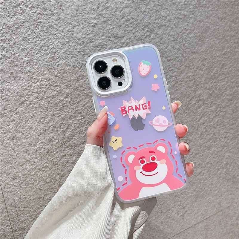 Casing iphone 11 12 13PROMAX X XS XR XSMAX 7 / 8plus shockproof Motif Beruang Strawberry