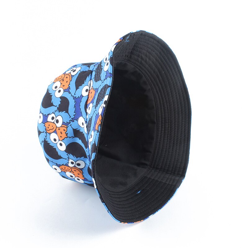 Topi bucket Model Dua Sisi Motif print Sesame Street Gaya retro Untuk Pria Dan Wanita