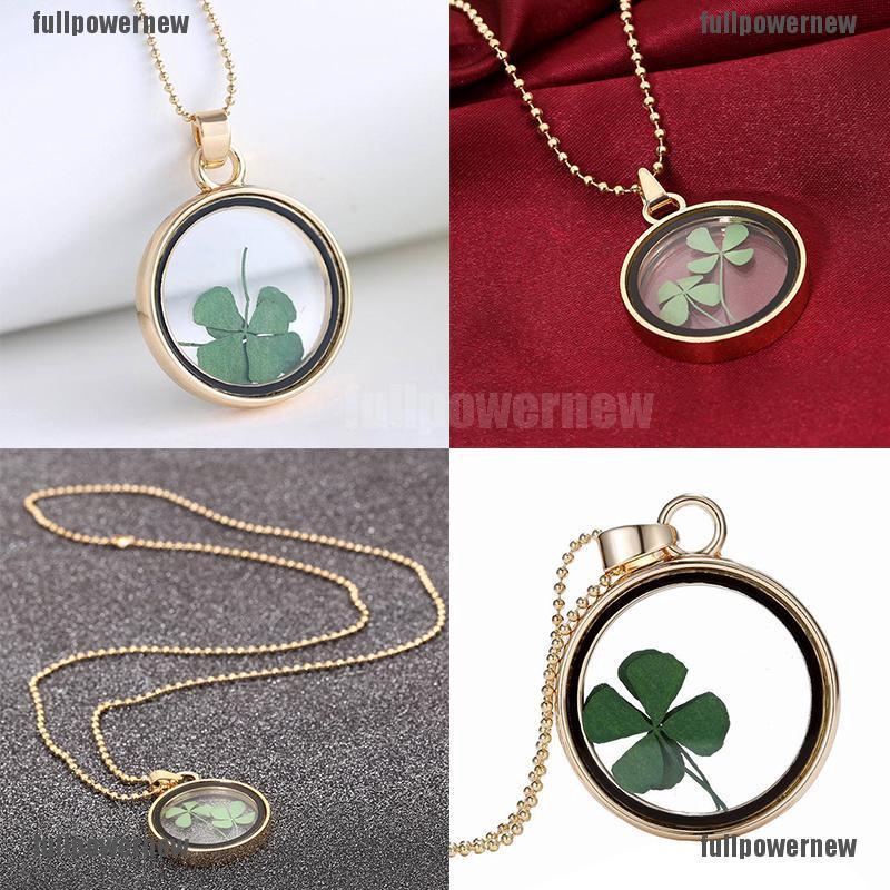 Kalung Dengan Liontin Bentuk Bunga Clover Kering Bahan Resin