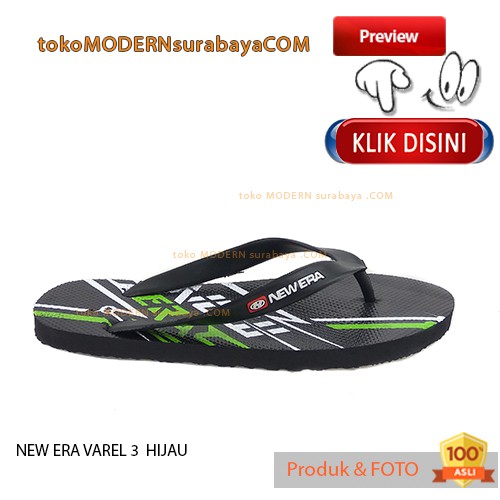 Sandal Pria jepit NEW ERA VAREL 3 HITAM HIJAU Casual Karet Flip Flop