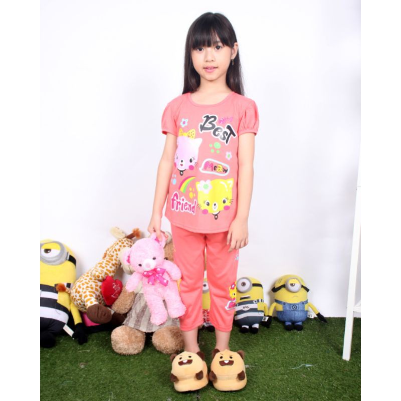 SETELAN BAJU ANAK PEREMPUAN LENGAN PENDEK CELANA PANJANG 2-6 TAHUN  MOTIF RANDOM