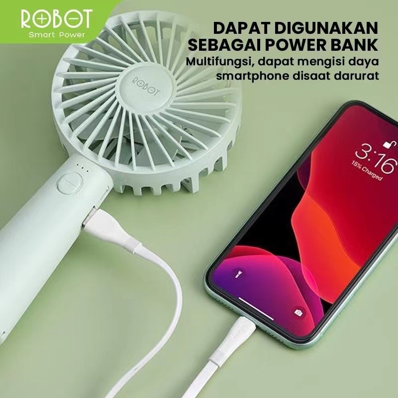 ROBOT RT-BFS1 USB Mini Fan Portable Kipas Angin Genggam 2000mAh 3 Speed - Garansi Resmi 1 Tahun