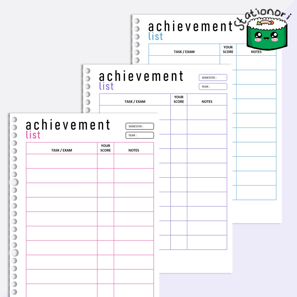 

Simple Achievement Planner (Kertas Isi Binder Planner / Loose Leaf B5 & A5) by Stationori